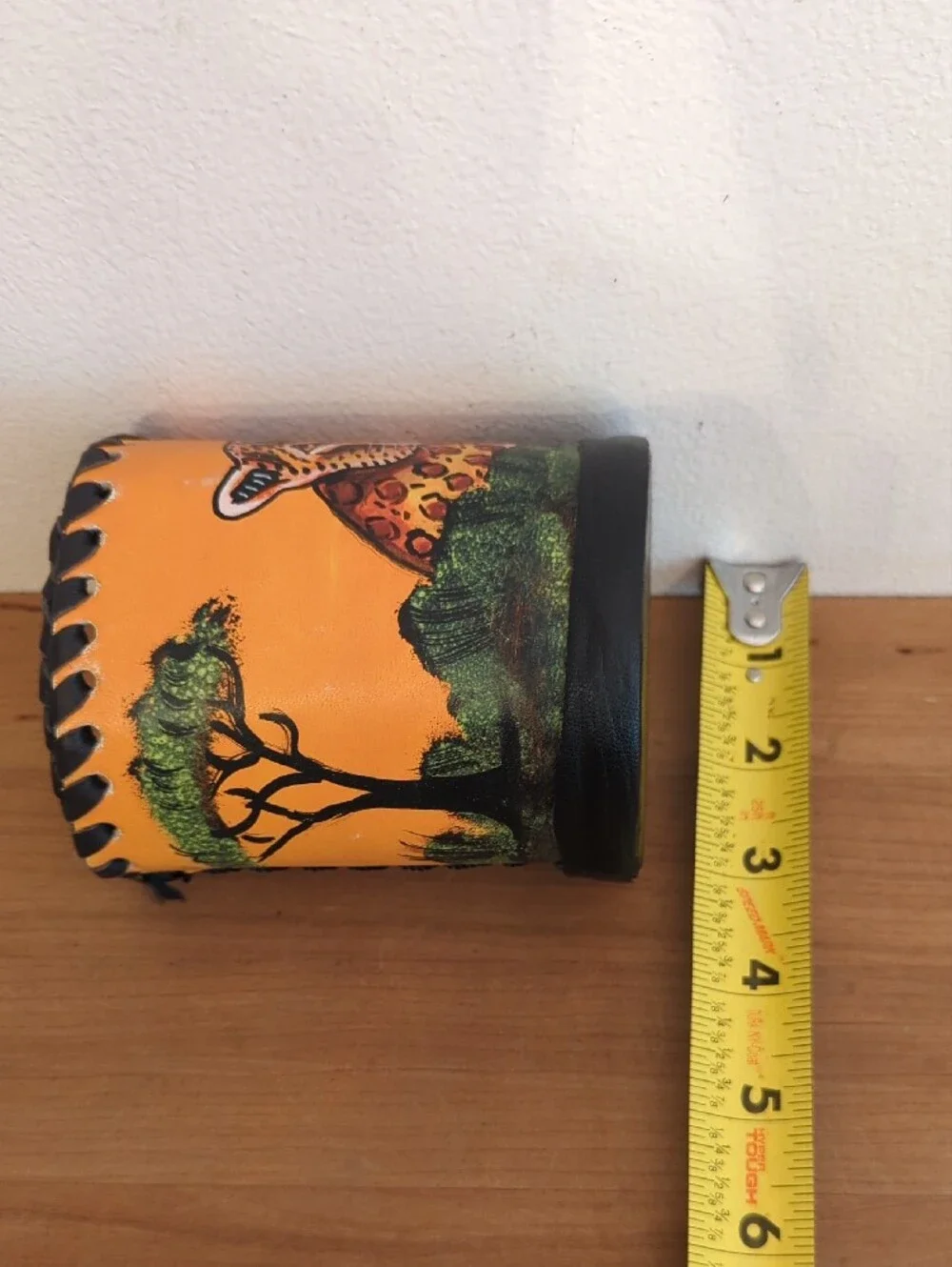 Hand-Painted Orange Jaguar Leather Pencil Holder -